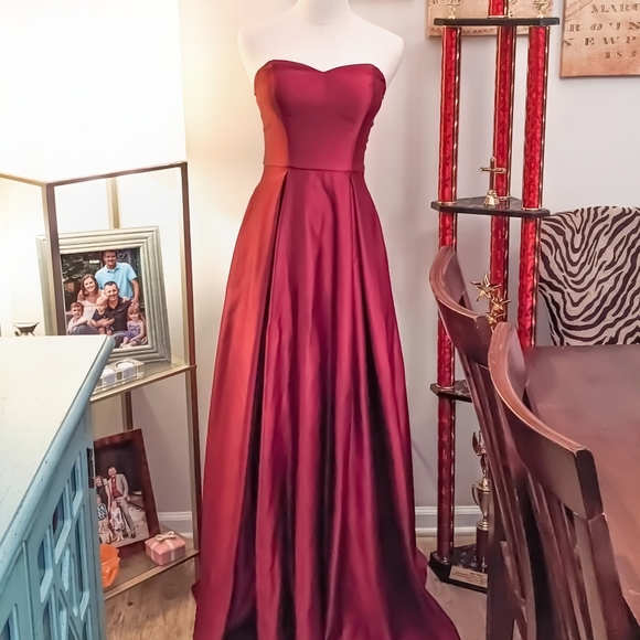 NWT Crimson Strapless Prom Dress | Ball Gown - Picture 9 of 9